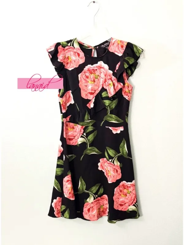 Miss Selfridge Floral Print Asymmetric Frill Skater Dress Cap Sleeve Ruffle Mini - Image 5