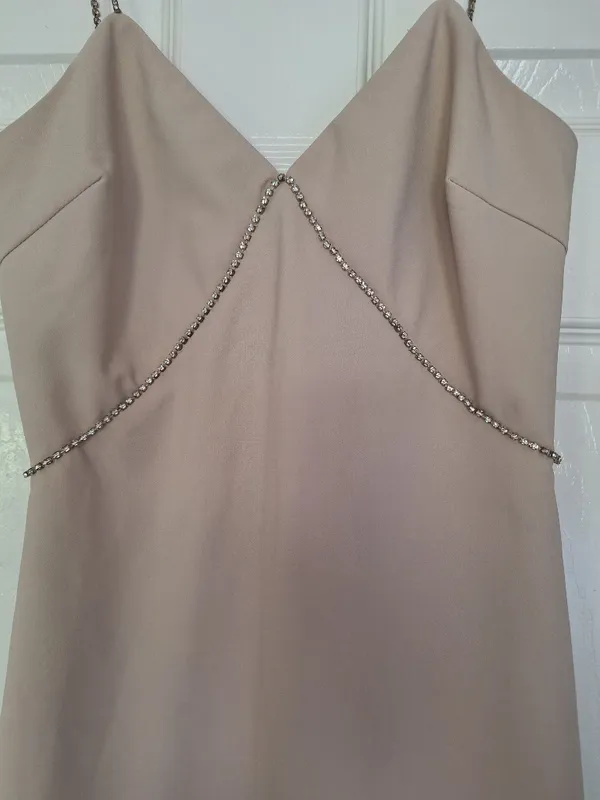 NWT Heiress Beverly Hills Seasonless Diamante Trim Mini Dress XS Beige Nude - Image 5