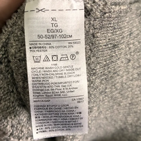 GAP Heather Gray Cable Knit Oversized Sweater Crew Neck Fisherman 2017 Sz XL - Image 2
