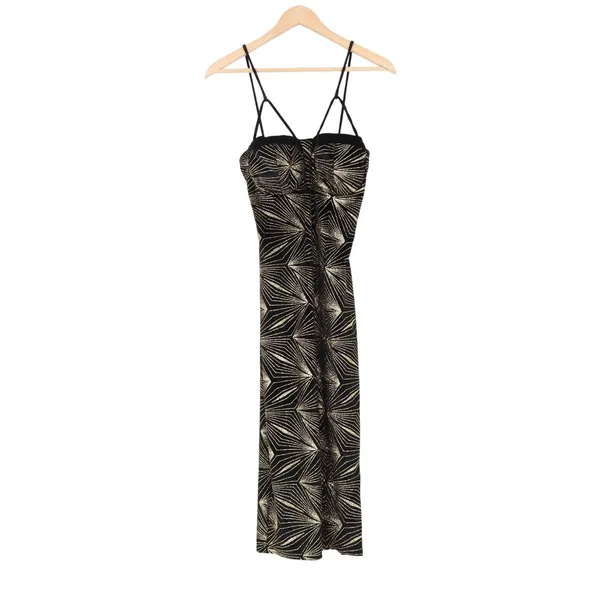 Codigo Black Gold Glitter Sunburst Multi Strap Bodycon Midi Dress Large - Image 2