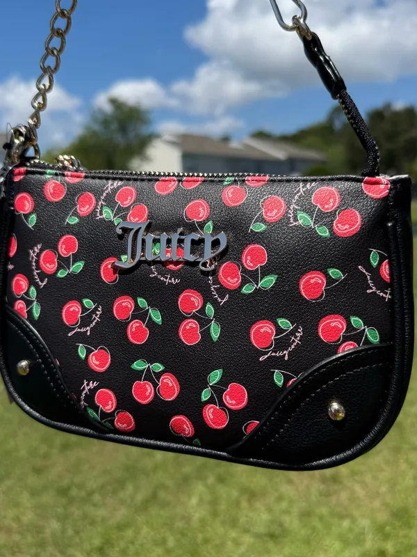 Juicy Couture Cherry Print Mini Shoulder Bag Y2K Baguette Purse Black red nwt - Image 2