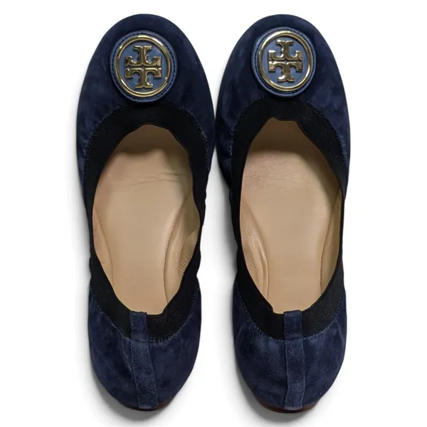 Tory Burch Caroline 2 Soho Lux Clare Blue Black Suede Ballet Flats US 8 Preowned - Image 5