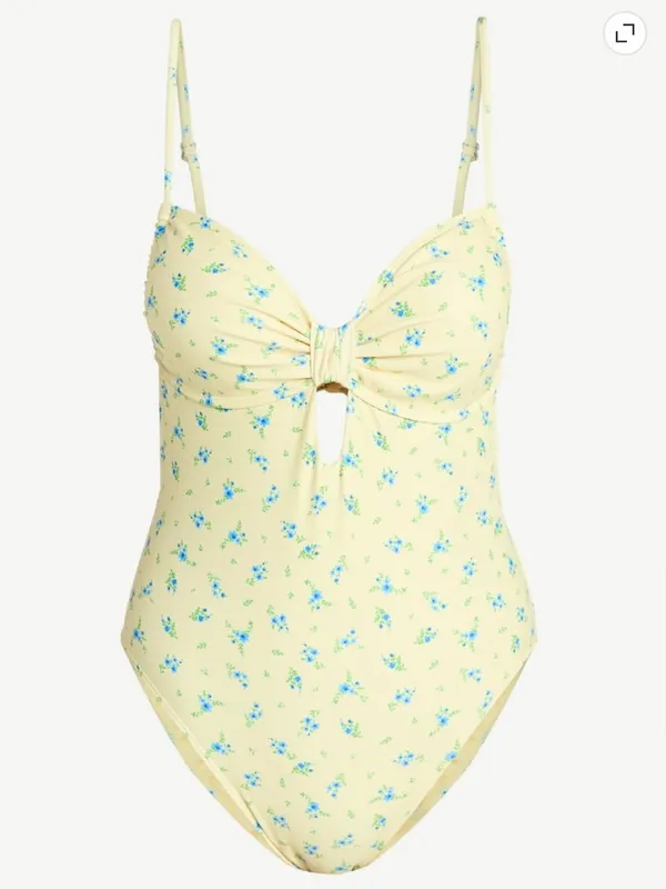No Boundaries Yellow Floral One-Piece Swimsuit - Image 5