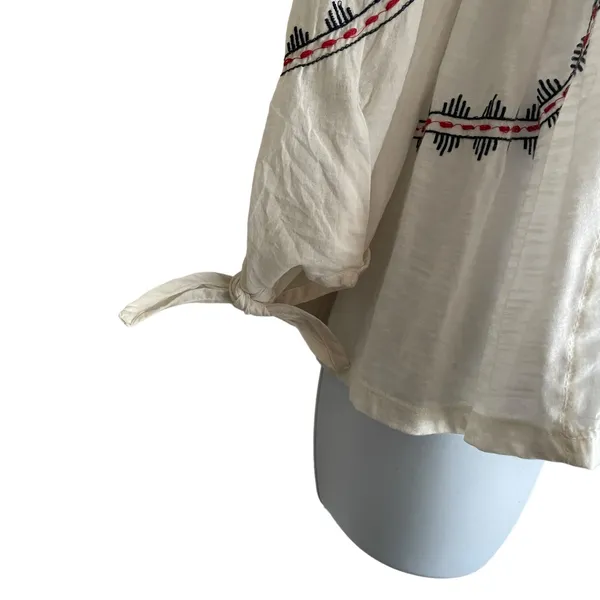 Vintage America Blues Women Top S Ivory‎ 3/4 Sleeve Embroidered Boho Festival - Image 7