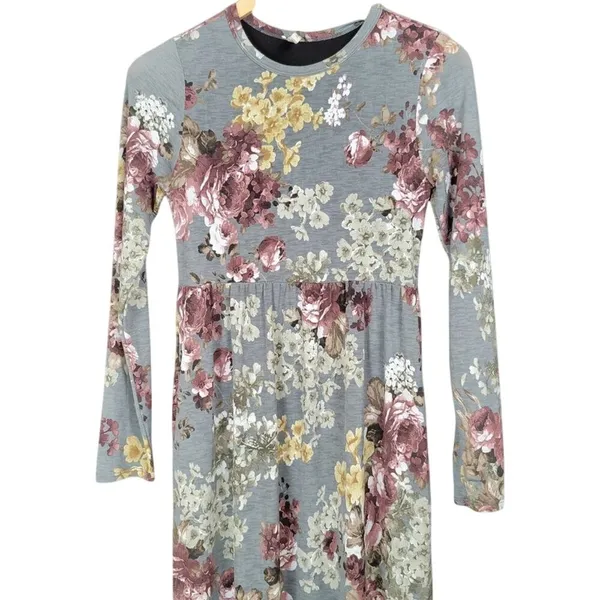 Bellamie Gray Floral Print Long Sleeve Maxi‎ Dress Women's S - Image 5
