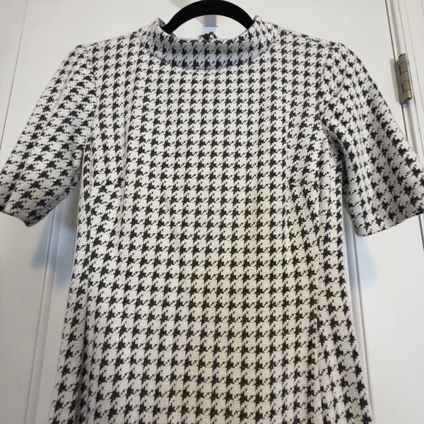 American Living Houndstooth Mock Neck Short Sleeve Sheath Dress Black White - Image 4