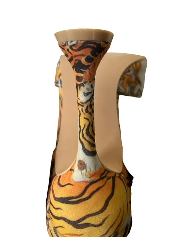 Cape Robbin Yellow Tiger-Print Open-Toe Ankle-Tie Heels - Image 6
