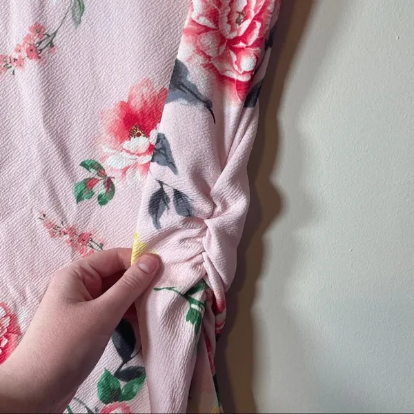 PinkBlush Pink Floral‎ Fitted Ruched Short Sleeve Maternity Dress Size S - Image 6