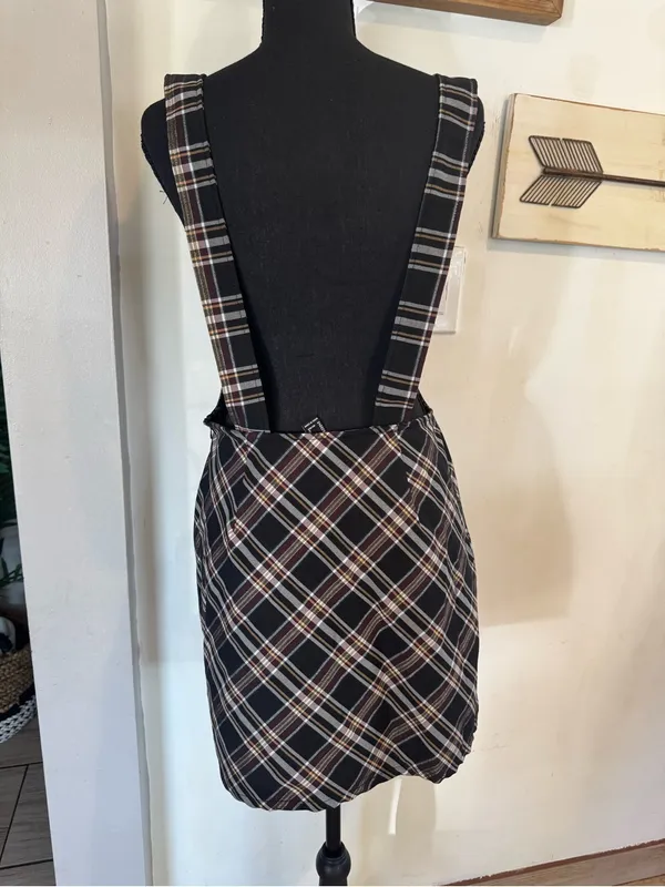 Forever 21 Plaid Pinafore Mini Dress - Black, Cream - Image 4