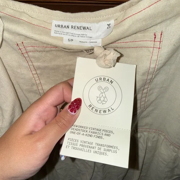Anthropologie NWT ReMADE By UO Made In LA EcoVero™ Cream Linen Shortall Button-Straps Dress S - Image 7