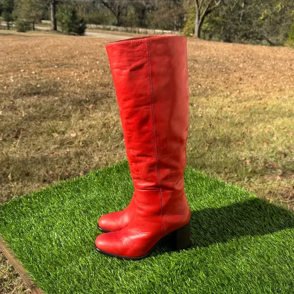 Free People Grayson Red Knee High Boots Leather EU 37 Block Heel - Image 15