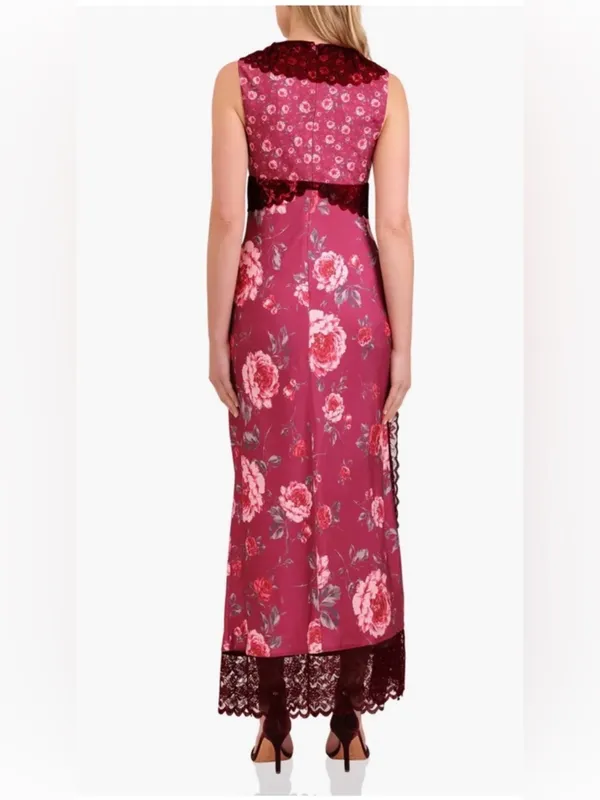Avec Les Filles Bias Cut Lace Trim Slip roses dress maxi 6 wedding guest - Image 2