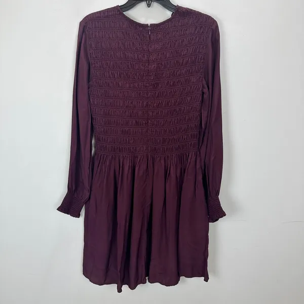 Madewell Long-Sleeve Smocked Mini Dress Dark Pomegranate Crepe Medium NWT - Image 14