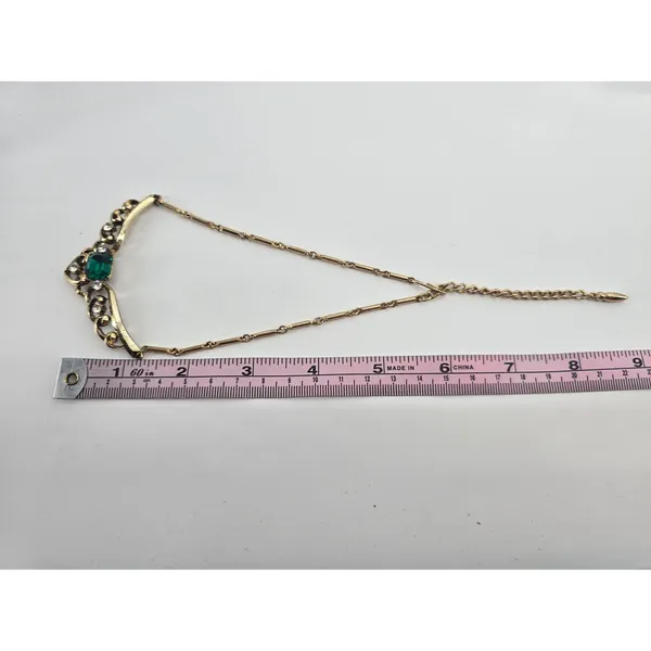 Coro Bib Necklace Women OS Art Deco Revival Gold Green Rhinestone EUC - Image 4