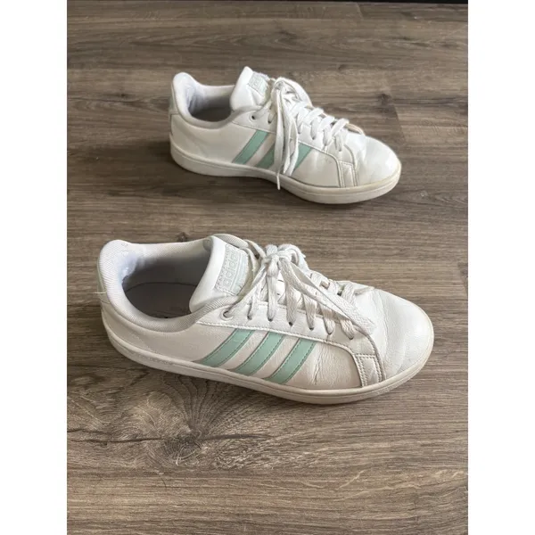 Adidas Grand Court Cloudfoam White Mint Green Stripe Sneakers Shoes women's‎ 8 - Image 2