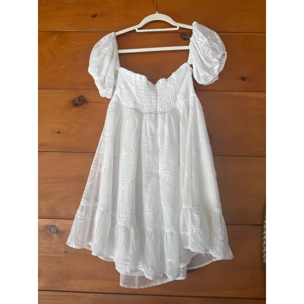 Lulus Cutest Icon White Embroidered Off-the-Shoulder Mini Dress Babydoll Size S - Image 5