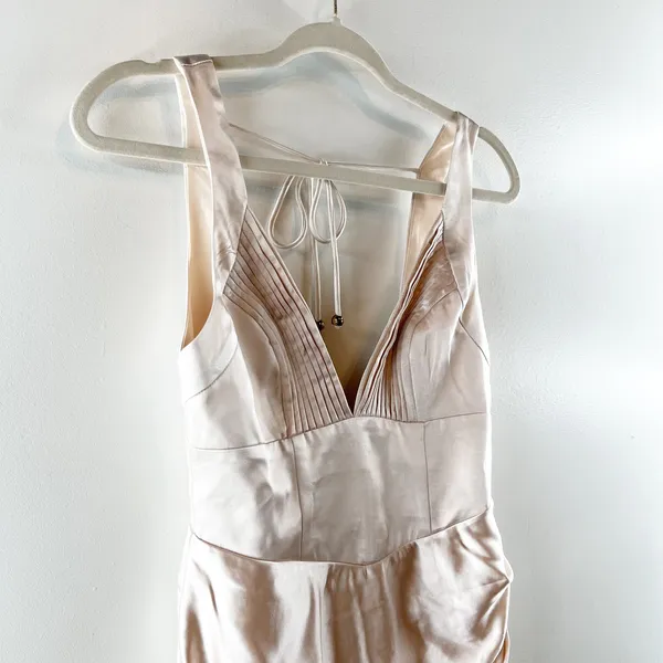 Hello Molly Rosebud Satin Plunge V Neck Mini Dress Champagne Gold 6 - Image 10