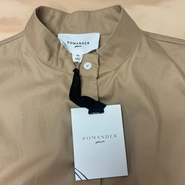 NWT Pomander Place Tan Cotton Peplum Mock Neck Sleeveless Button Down Top B1133 - Image 6