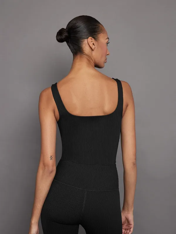 Carbon38 Black Ribbed Square-Neck Cropped Tank Top - Women - Image 6