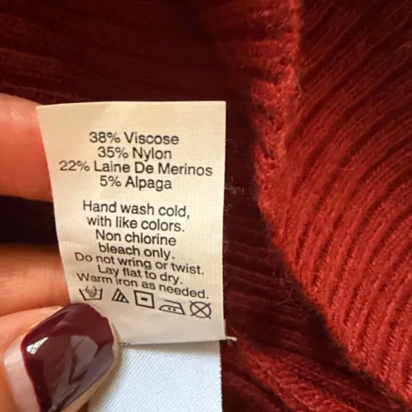 Madewell Bell Sleeve Ribbed Turtleneck Sweater Red Alpaca Wool Blend Sz XS - Image 5