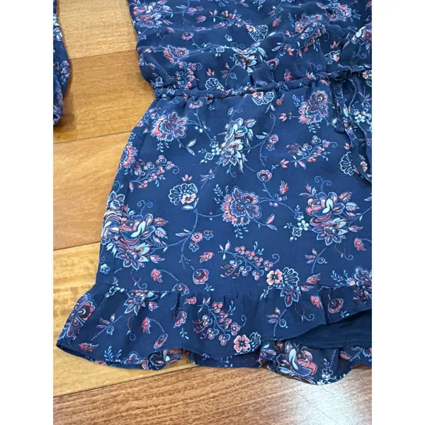 Joie Romper Womens Navy Blue Floral Ruffle Long Sleeve V-Neck Size M - Image 8
