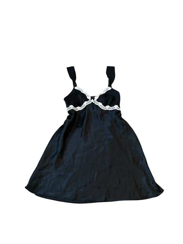 Black Satin Mini Slip Dress Tie Back Y2K Coquette Whimsygoth Indie Sleaze - Image 2