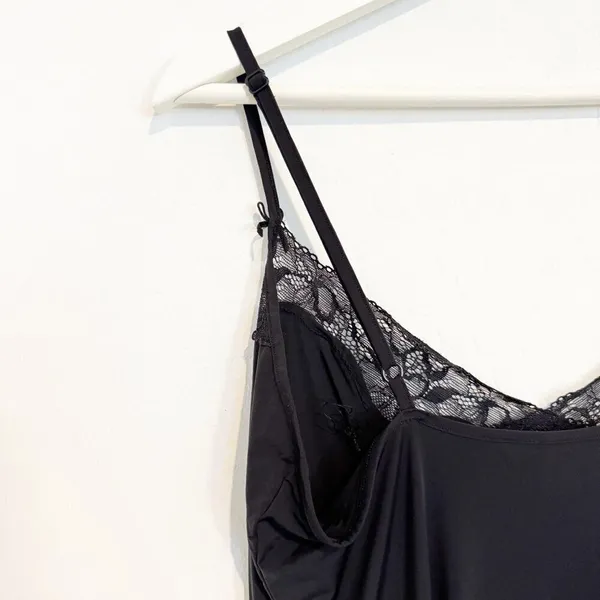 Victorias Secret Slip Dress Size M‎ Black Satin Lace Slit Mini Lingerie Coquette - Image 7