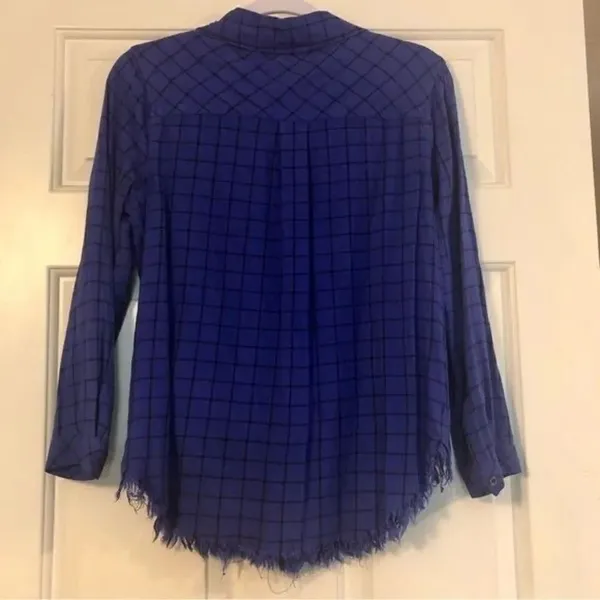 Westbound Blue and Black Plaid Long-sleeved Button-up Size PM - Image 4