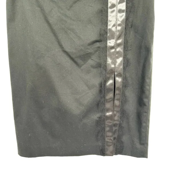 Wolford Black Pencil‎ Skirt Front Slit Satin and Lace Stripe Trim Size US 6 - Image 3
