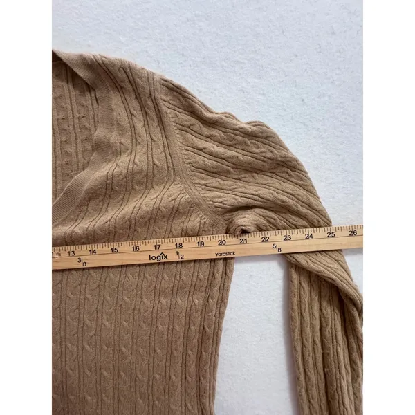 Banana Republic Camel Brown Cable Knit V-Neck Angora Cotton Sweater XL RN54023 - Image 3