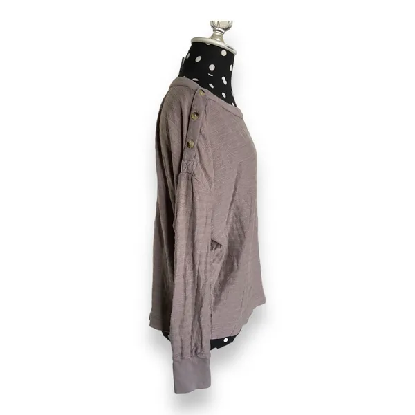 Anthropologie Womens Top Sz M Gray‎ Striped Long Sleeve Buttons Boat Neckline - Image 4