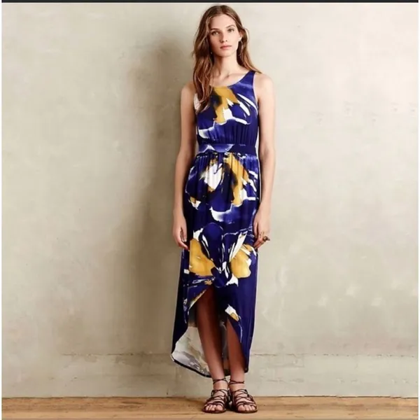 Weston Anthropologie sleeveless purple floral tulip hem maxi dress - Image 3