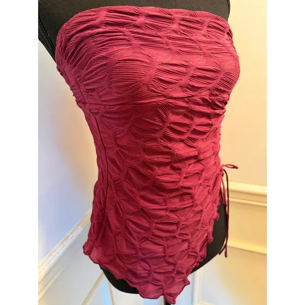 Silence + Noise Remy Textured Asymmetrical Tube Top Berry Maroon Y2K Side Tie - Image 3