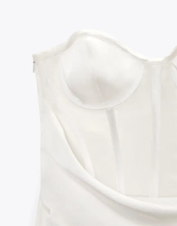 Zara dress white wedding corset bridal shower mini sleeveless satin lingerie effect - Image 8