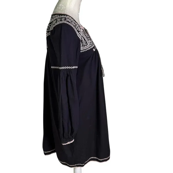 Ulla Johnson Boho Mira Black Pink Cotton Embroidered Tasseled Mini Dress Size 6 - Image 7