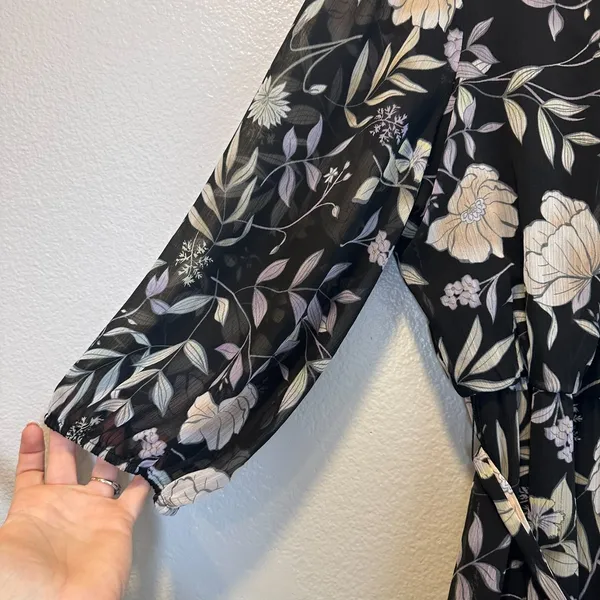 Calvin Klein Womens-XL Long Sleeve Dress with Belt & Teirs Black Floral‎ - Image 15