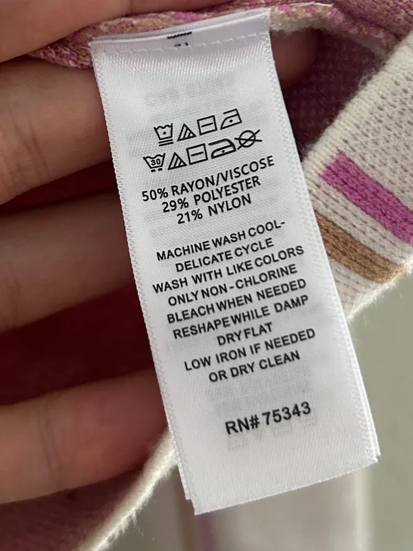 Tahari Cream Plaid Mock Neck Sweater with Pink Trim Fall Pastel Preppy Small - Image 3
