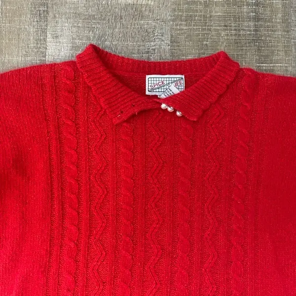 80s Vintage Red Angora Silk Sweater M Cable Knit Pearl Buttons Retro Twee Preppy - Image 7