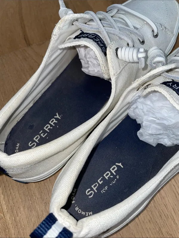Sperry Crest Vibe White Canvas Low-Top Sneakers with Navy Accents Size 9.5 - Image 6