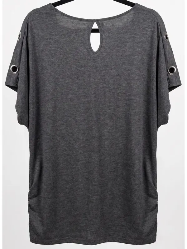 PerSeption Concept Grey Dolman Sleeve Grommet Keyhole Top Plus Size 3X - Image 2