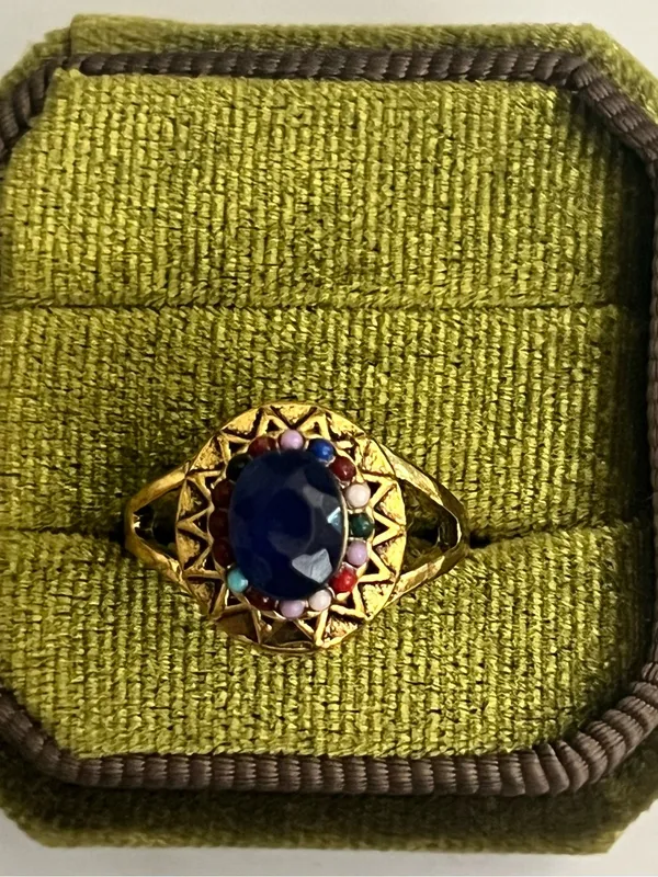 Vintage/Bohemian Design Stainless Steel Golden w/ Gemstones Statement Ring S 6 - Image 2