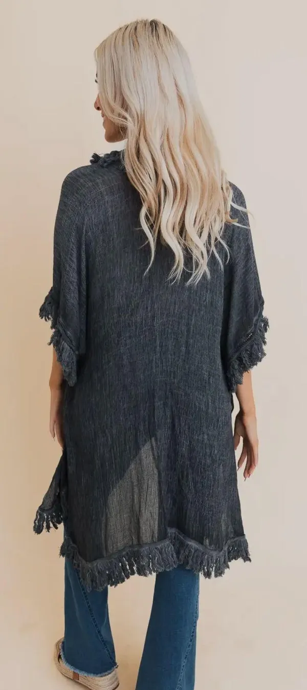Boutique Sun Bleached Kimono With Fringe - Image 2