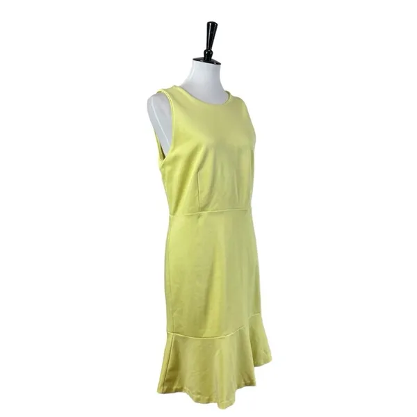 Ann Taylor Sheath Dress Flounce Hem Sleeveless Yellow Pique Knit Women’s Size 12 - Image 4