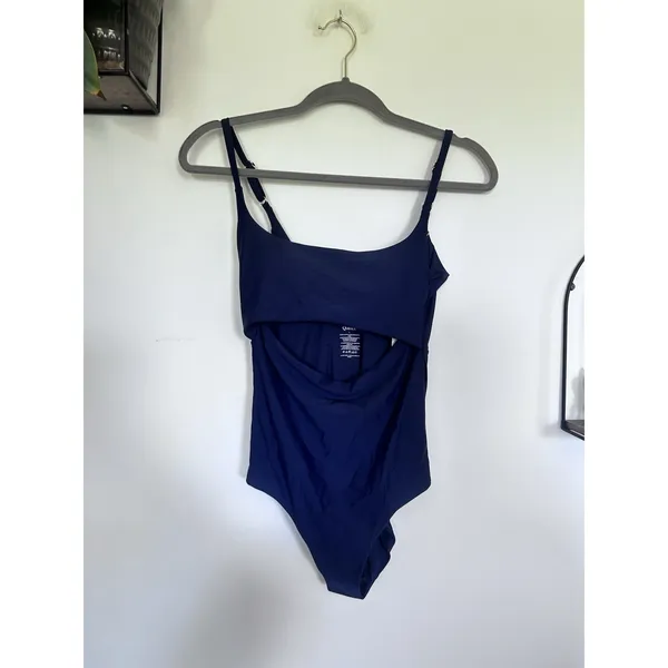 NWT Quince Deep Navy Blue Italian Cut Out One-Piece Swimsuit Sz Large - Image 3