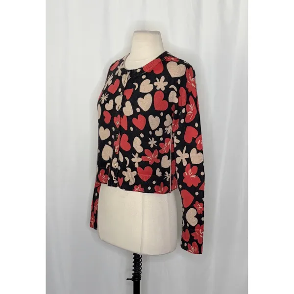 NWT!! FREE PEOPLE Nocturnal Patterned Cardi Black Retro Combo Hearts Floral XS - Image 5