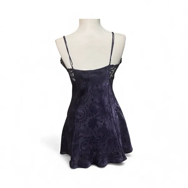 Vintage Victoria's Secret Navy Blue Jacquard Lace‎ Slip Chemise Dress Size M - Image 4