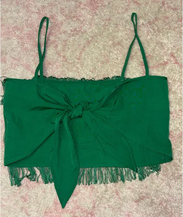 Altar'd State Fringe Top Crop Green - Image 2