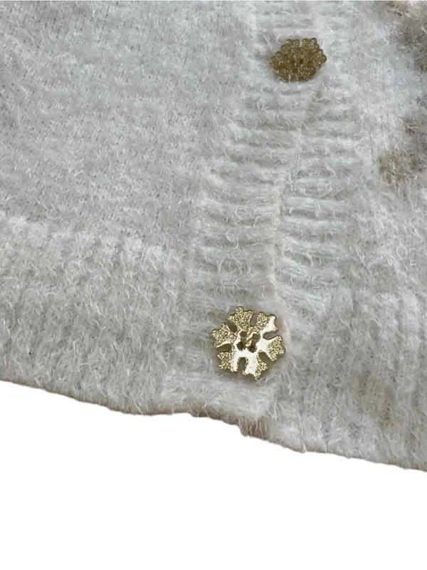 33 Degrees Ivory Snowflake Eyelash Knit Cardigan Gold Buttons Women’s Medium EUC - Image 8