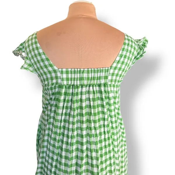 Draper James RSVP Green Gingham Plaid Cotton Midi Dress Ruffle Sleeves Medium‎ - Image 5