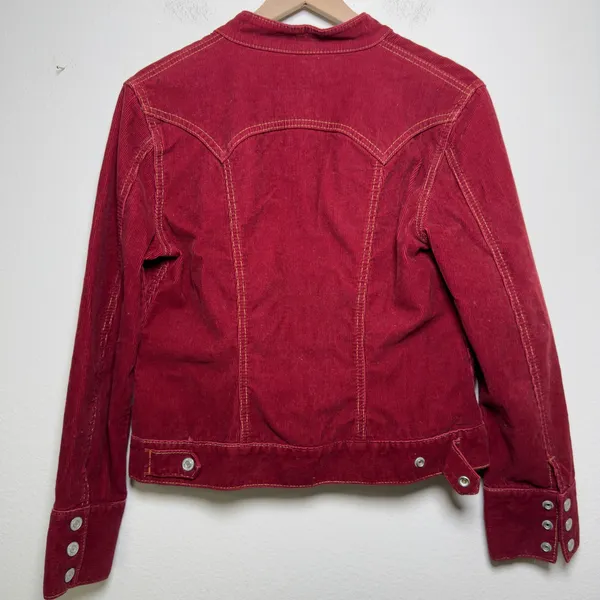 Gap Women Corduroy Jacket M‎ Red Vintage Fall '03 Stretch Button Front Trucker - Image 7